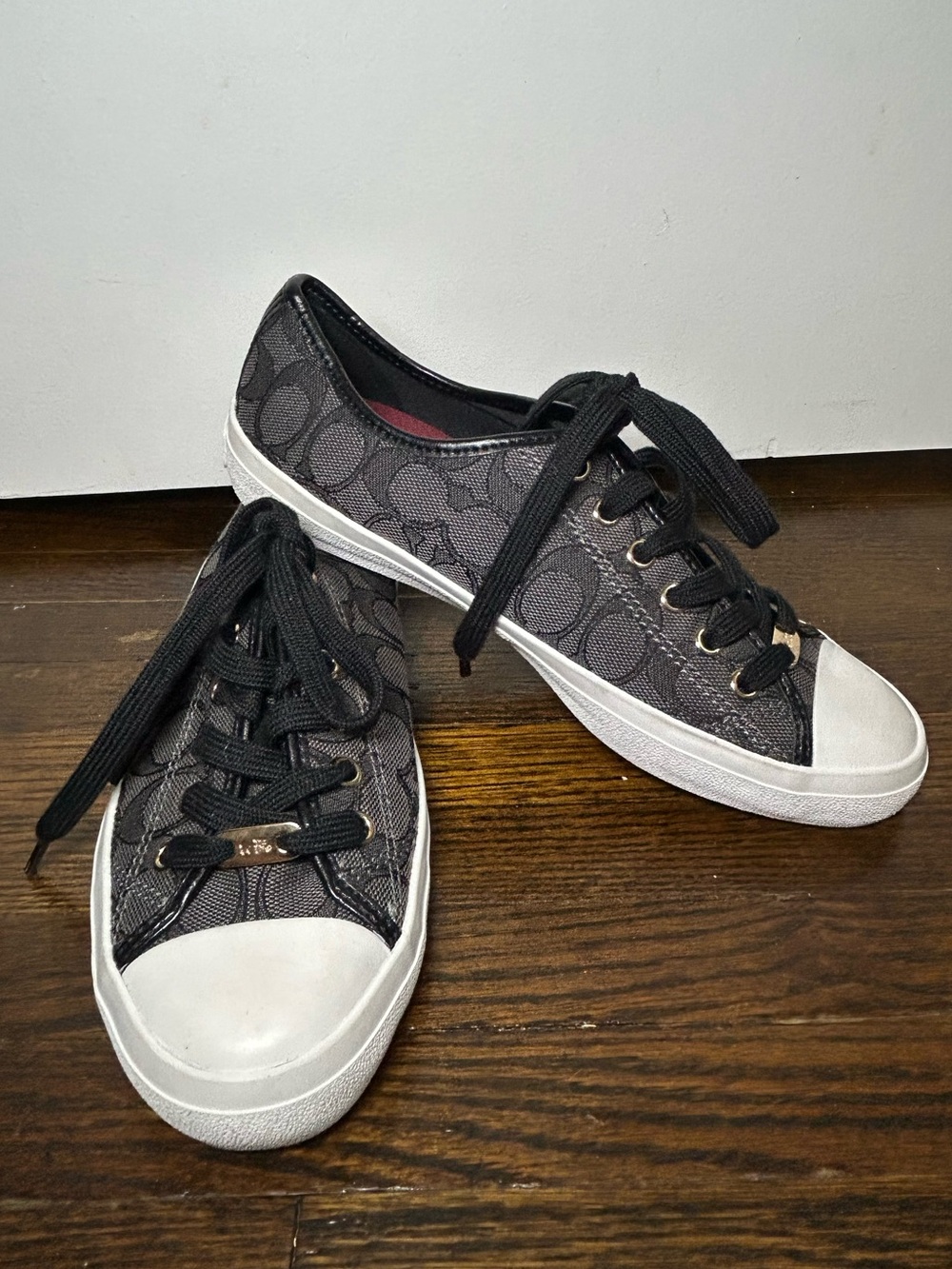 COACH Empire Low Top Logo Sneakers Lace-Up Black Casual Fabric Women's